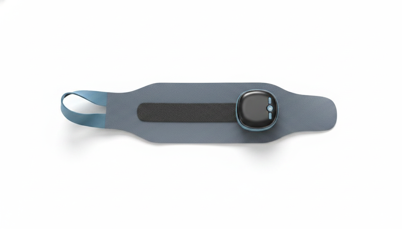EMS wristband top-down flat lay on white background